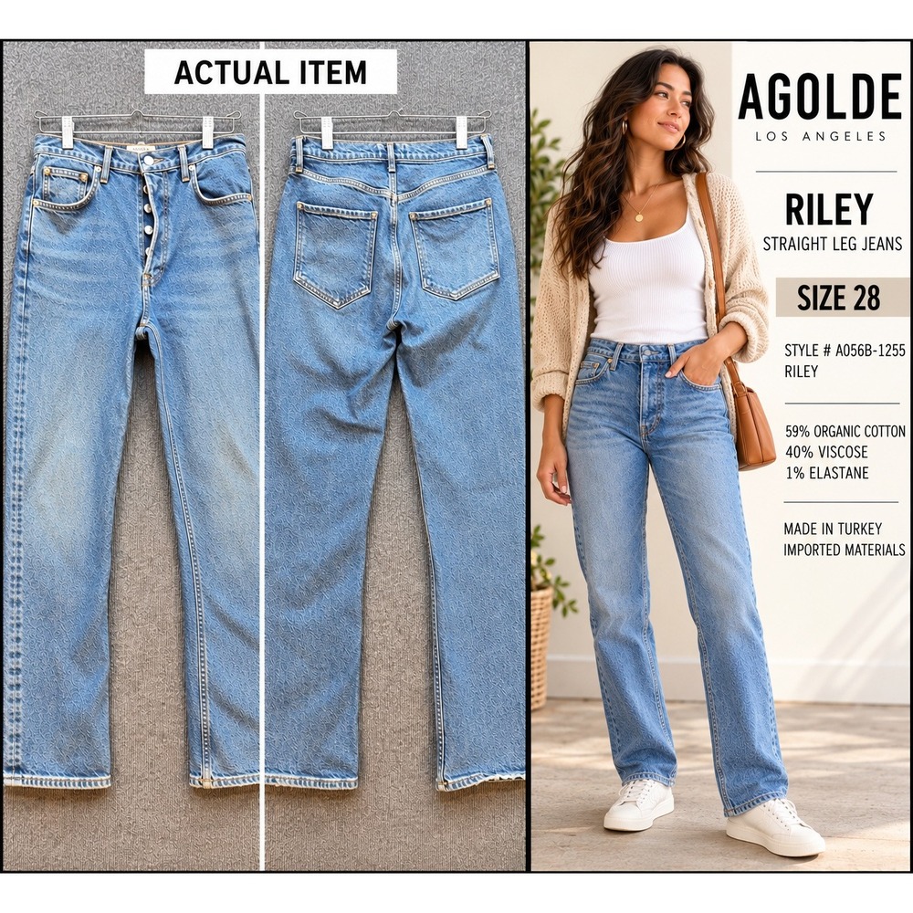 Agolde Riley Straight Leg Jeans Womens High Rise Blue Size 28 Excellent Classic